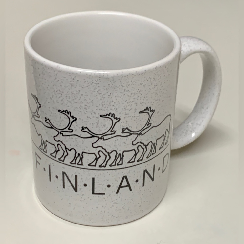 1980s Vintage Ceramic SUOMI FINLAND Reindeer Illustration Coffee Mug